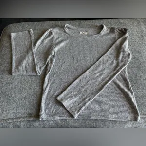 Madewell Ribbed Gathered Sleeve Top Gray Size Small‎ thumbnail 7