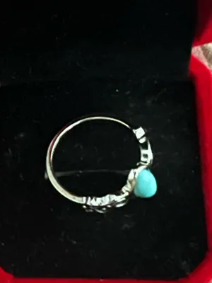 Women’s Stainless Steel Silver Aztec Faux Turquoise Embellished Ring Size 7 thumbnail 3