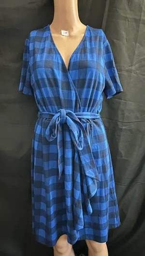 Draper James Women’s Blue Plaid Wrap Dress with Tie Waist MD NWT thumbnail 1