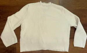 Knit Waffle Crop Cardigan Sweater Button Fringe/Ruffle S thumbnail 3