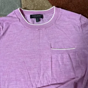 Banana Republic Merino Wool Short Sleeve Sweater Womens M Purple Tipped Pocket thumbnail 7