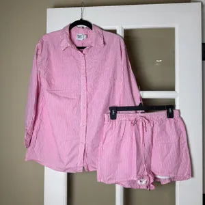 PRINCESS POLLY Pink Striped 2 Piece Set Boxer Shorts & Button Up Size 2 Small thumbnail 2