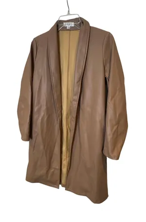 TML Tan Faux‎ Leather Open Front Trench Coat Shawl Collar JH1965-BE Womens XS thumbnail 1