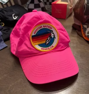Aviator Nation Signature Venice Vintage Nylon Trucker Hat pink thumbnail 1