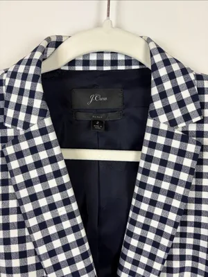 J. Crew Parke Gingham Blazer Women’s 2 Cotton Single Button Navy White thumbnail 3