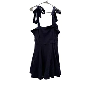 Lulus Navy Blue‎ Linen Blend Tie Shoulder Fit Flare Mini Dress Large NWT New thumbnail 3