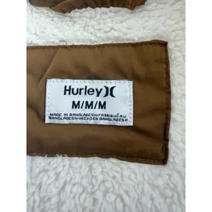 Hurley Womens Sherpa Fleece Quarter Zip Pullover Cream Brown Elbow Patch Medium thumbnail 5