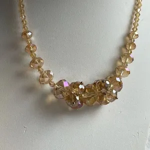 Peach glass AB coated bi-cone round facetted necklace. thumbnail 2
