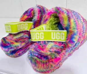 UGG Multicolor Fluffy Slippers with Lime Strap thumbnail 1