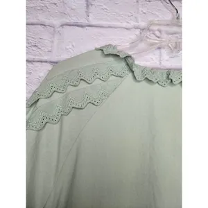 &Merci green cotton boho gauze peasant puff sleeve lace dress medium. thumbnail 6