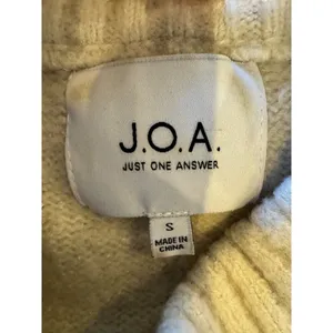 JOA Sweater Women Small Ivory‎ Navy Blue Trim Knit Hi Low Tie Sleeve Sweater thumbnail 9