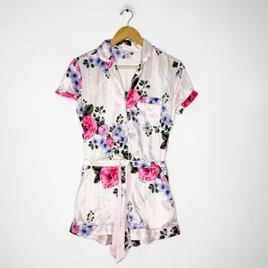 Victoria’s Secret Floral Satin Romper Pajamas XS Sleepwear One Piece Pink PJ’s thumbnail 2