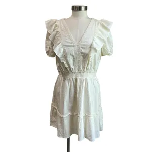 Lauren Conrad‎ Cream Ruffle Mini Dress Cottagecore Romantic V Neck Sz M thumbnail 2