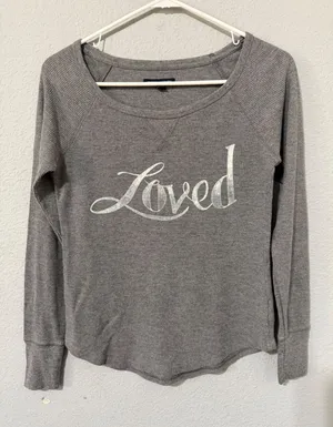 American Eagle Women Top XS Grey Loved Waffle Knit Thermal Scoop Neck Raglan Y2K thumbnail 1