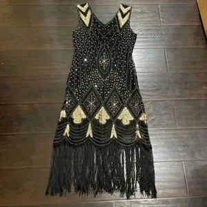 Roaring 1920s Flapper Dress Halloween Costume Gold Sequin Fringe Dress M Gaptsy thumbnail 2