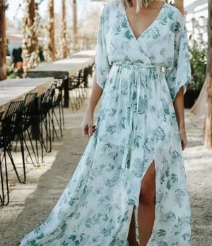 Baltic Born Kia Kimono Maxi Dress in Sage Floral XS thumbnail 1