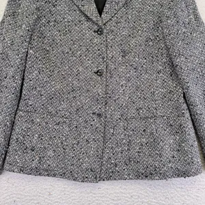 Vtg JONES WEAR Women's Blazer 14 Black White Tweed Collar Button‎ Front Jacket thumbnail 4