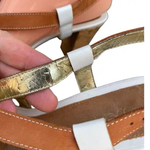 Aerosoles White Gold Tan Leather Strappy Slingback 3" Heel Sandals Size 8 Boho thumbnail 8