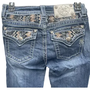 Women Miss Me Jeans Midrise Boot Cut Jeans Marked Size 26 X 31 Embroidery Bling thumbnail 3