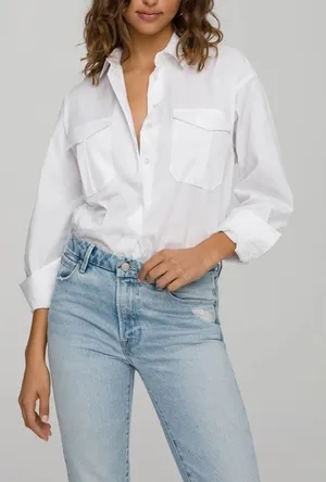 Good American *The Good Shirt* Women's 0 XS White Oxford Oversized Preppy Loose thumbnail 1