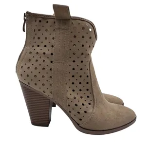 JustFab Women's 8 Taupe Booties Perforated Block Heel Ankle‎ Boots thumbnail 1