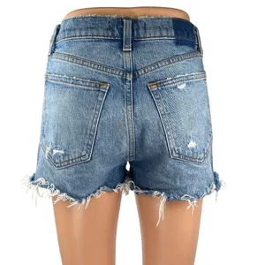 Abercrombie & Fitch Blue Distressed Frayed High Waist Denim Jeans Mom Shorts 25 thumbnail 3