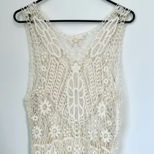 Ryu Cream Crochet Duster High Low Vest Cardigan - Size: M/L thumbnail 6