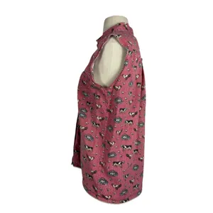 Country Chic Sleeveless Button Up Farm Print Vtg Cotton Cows Chicken Red thumbnail 8