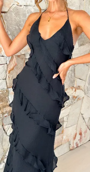Hill House Billy J Ruffle Tiered Halter Maxi Dress Sz 10 Goth Romantic Cocktail Romantic thumbnail 2