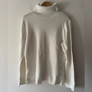 J. Crew White Wool Blend Turtleneck‎ Sweater Button Detail thumbnail 2