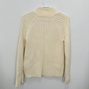 Talbots Cream Ribbed Mockneck Full‎ Zip Sweater Gilmore Girls Fisherman thumbnail 7