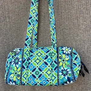 Vintage Vera Bradley Duffle TRAVELER Bag Flower Daisys Blue Green Bag thumbnail 1