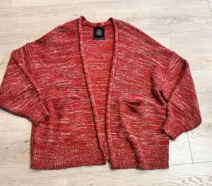 Urban Outfitters‎ Sweater Medium Red Open Front Cardigan Heather Thick Knit thumbnail 1
