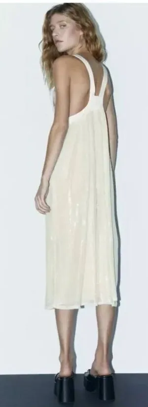 Zara Nwt Sequin Knit Slip Dress Off White thumbnail 1