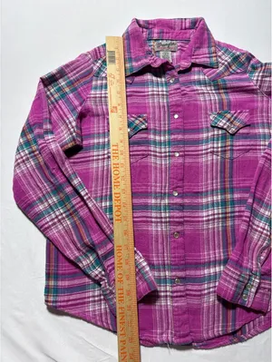Wrangler Pink Plaid Snap Button Flannel Shirt - Size L - Flâ thumbnail 4