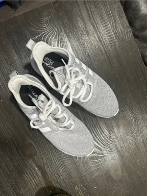 adidas White and Light Gray Knit Runner Sneakers thumbnail 8