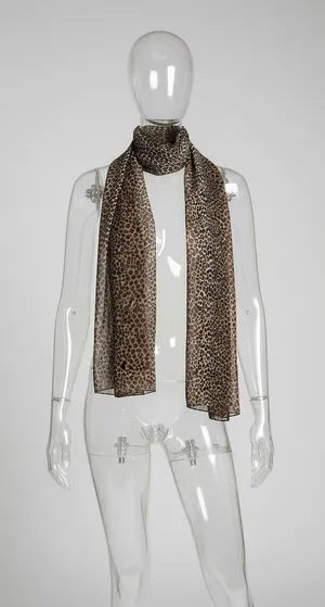Leopard Print Scarf Womens Brown Black Sheer Lightweight 58 x 14 Animal Print thumbnail 1