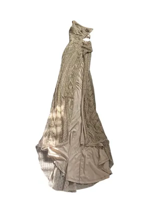 Jovani Gold Embellished one shoulder Evening Maxi Formal Gown with High Slit thumbnail 2