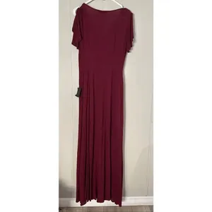 Lulus Burgundy Wide-Leg Jumpsuit NWT | Women’s Small | Flutter Sleeve Deep V thumbnail 4