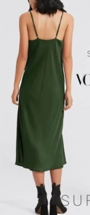 SUPESU Satin Midi Slip Dress Adjustable Spaghetti Strap, Green, Size XS, NWT thumbnail 1