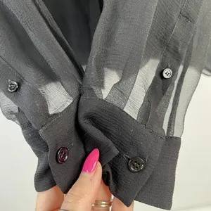 Chloé Size S 4 Blouse Black Semi Sheer Button Up Metallic Copper Sequin‎ Collar thumbnail 3