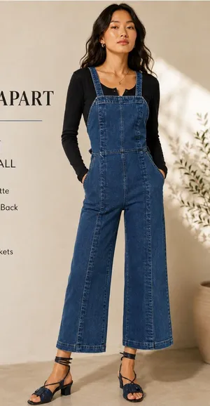 Apiece Apart Carmen Denim Overalls Size 0 Blue Wide Leg Cross Back Jumpsuit thumbnail 1