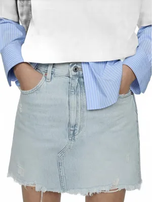 Mango Denim Miniskirt with Frayed Hem Mini Skirt NWT Elena Light Blue XS thumbnail 2