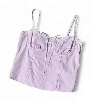 Y2K Beverly and Beck Pink Coquette Lace Trim Bustier Cami Top Smocked‎ Back M thumbnail 1