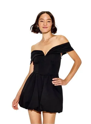 NWT Wild Fable Plunge Bubble Off Shoulder Mini A-Line Dress 94775097 Black M thumbnail 1
