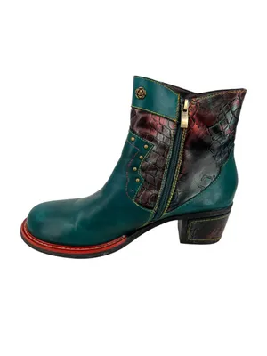 Boho Lagenlook Festival Teal Leather Ankle Boots Snake Print Stud Detail Size 42 thumbnail 8