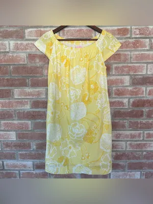 Lilly Pulitzer Shift Dress Women’s XS Butter Yellow Floral Preppy Resort Cotton thumbnail 2