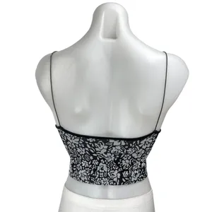 Free People Black Ribbed Knit Floral Sleeveless Cami Camisole Tank Crop Top XS/S thumbnail 2
