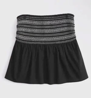 NWT Abercrombie & Fitch‎ Convertible Sleeve Smocked Black Smocked Puff Sleeve L thumbnail 1