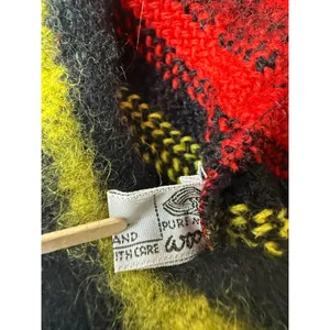MZ Wallace Wool‎ Beret Hat Striped Red Black Yellow Pom Pom Made in Scotland thumbnail 6